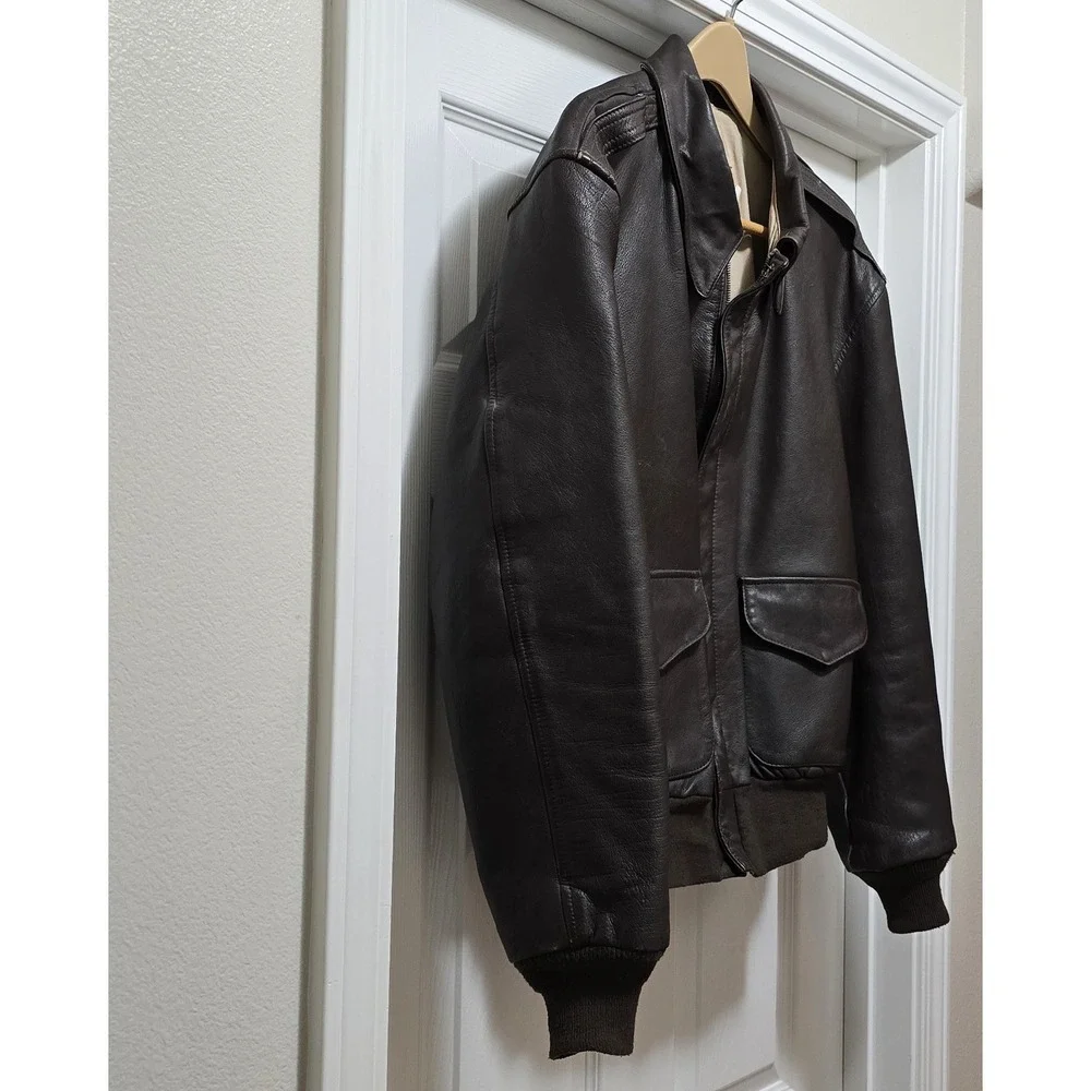 VTG Cooper A-2 100% Goatskin Leather USAF‎ Brown Bomber Flight Jacket Men's 44 R